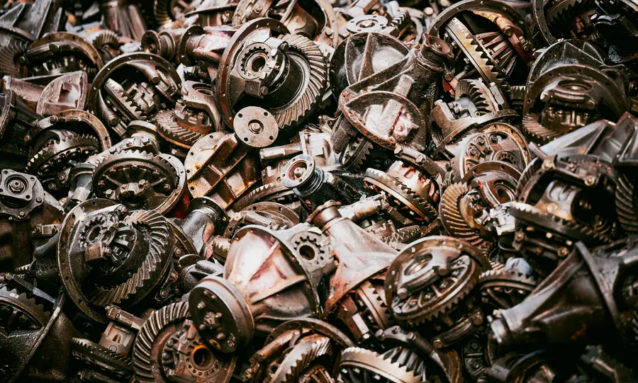 Hrpa starih metalnih strojnih dijelova i zupčanika